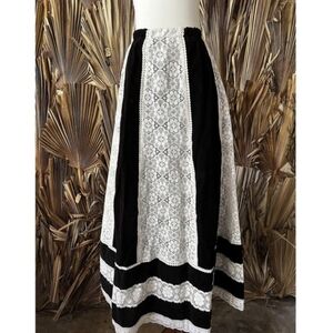 Vintage Goth Prairie Maxi Skirt Black Velvet & Lace Skirt Boho Wednesday
